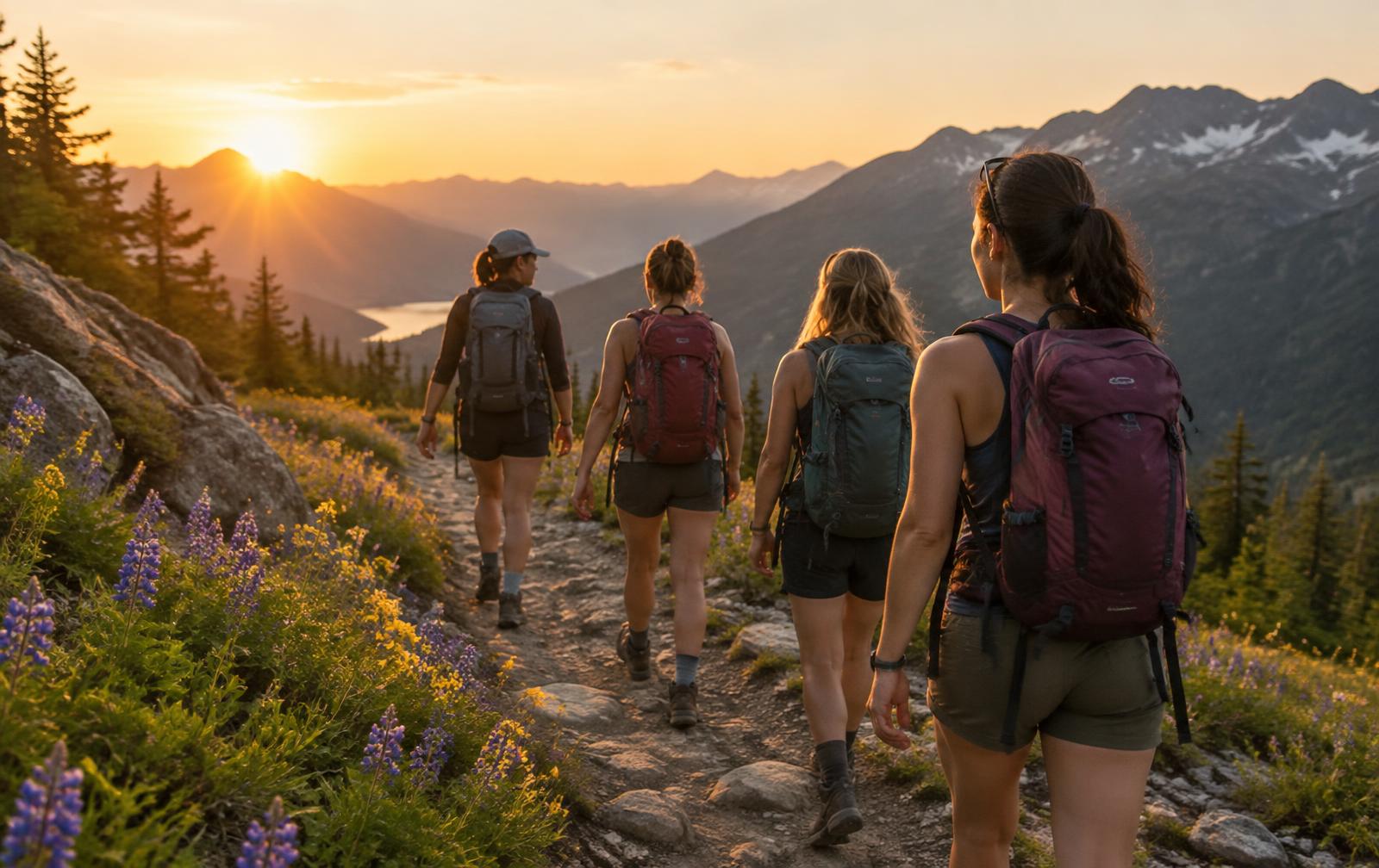 Women hiking together on a mountain trail